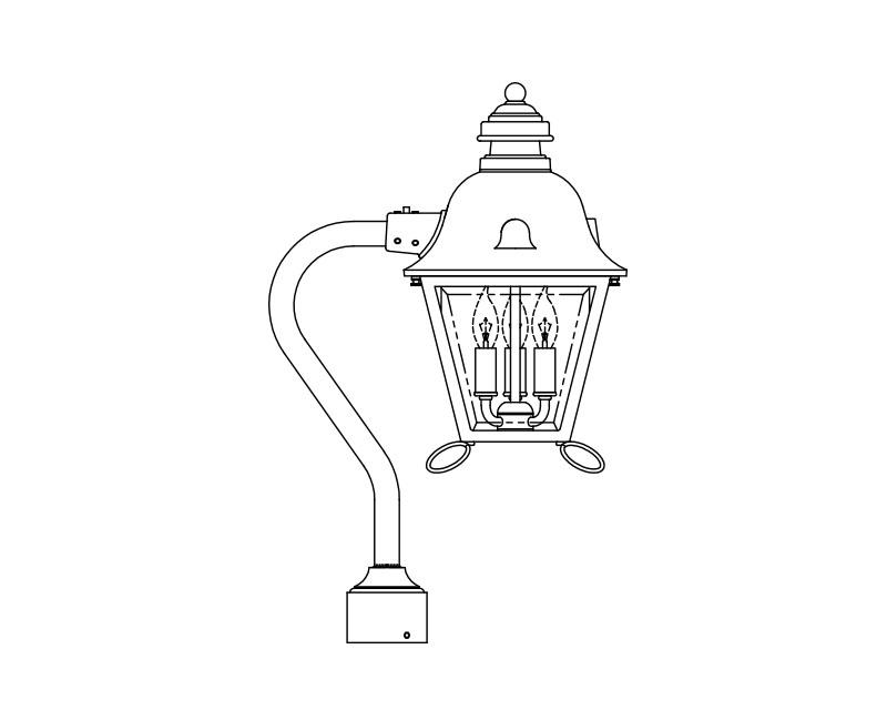 Jefferson Signature, Medium, aluminum, Post Mount, Clear glass, (3) 25W B10, 120V